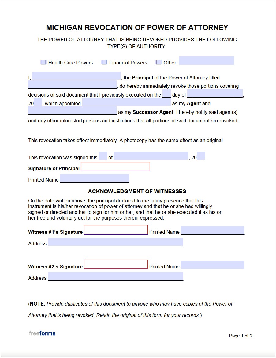 Free Revocation Of Power Of Attorney Templates