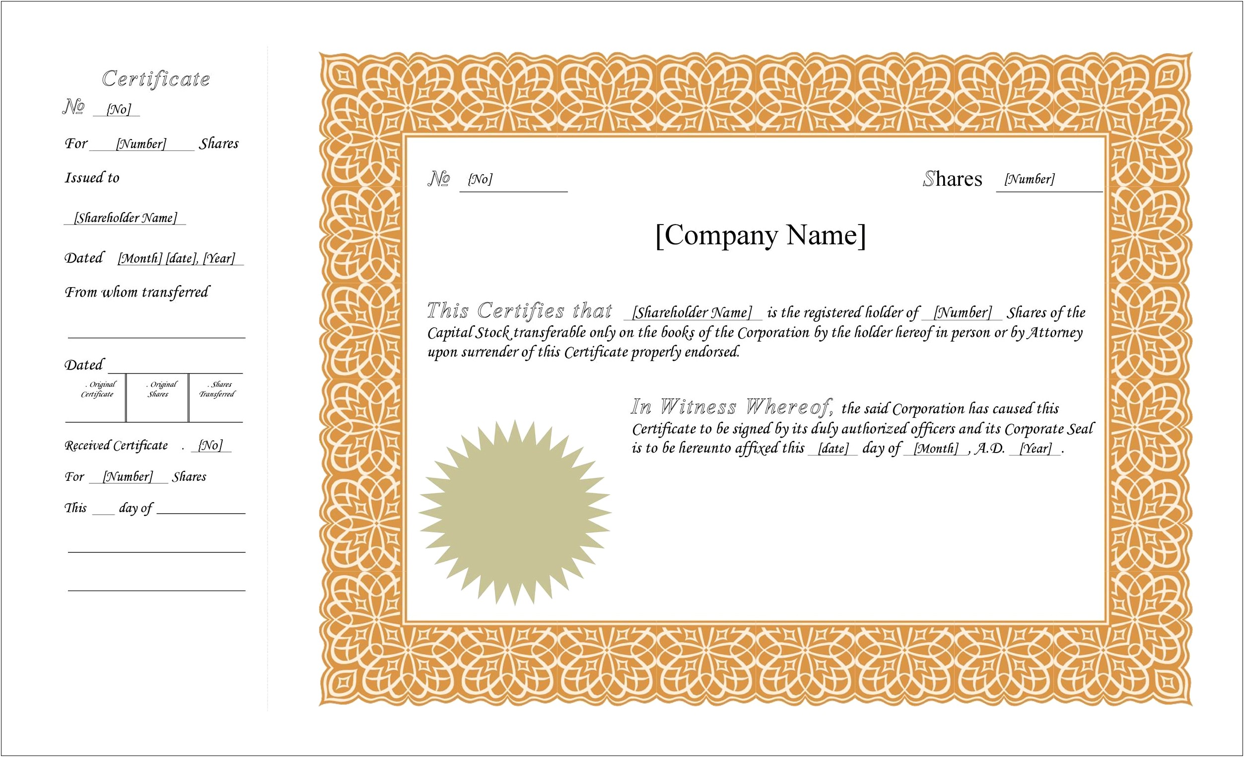 Free Sample And Word Templates For Stock Certificates