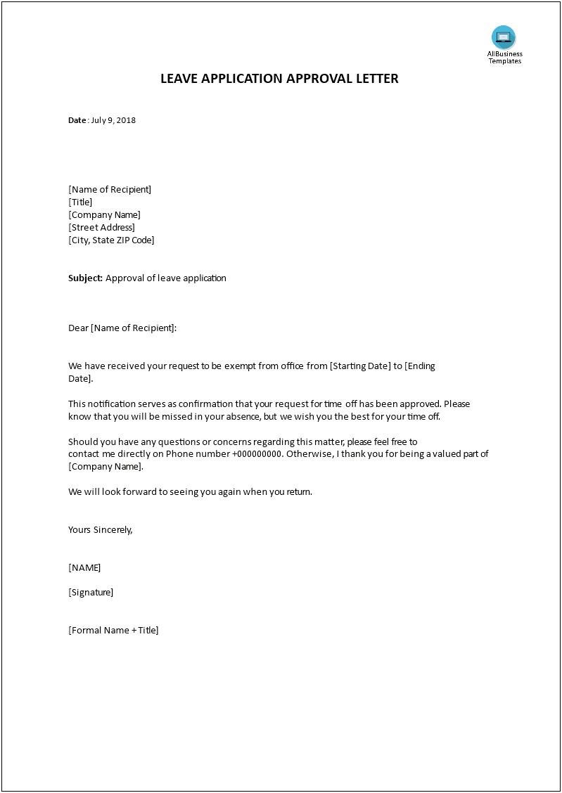 Free Sample Business Letters Requesting Time Off Templates