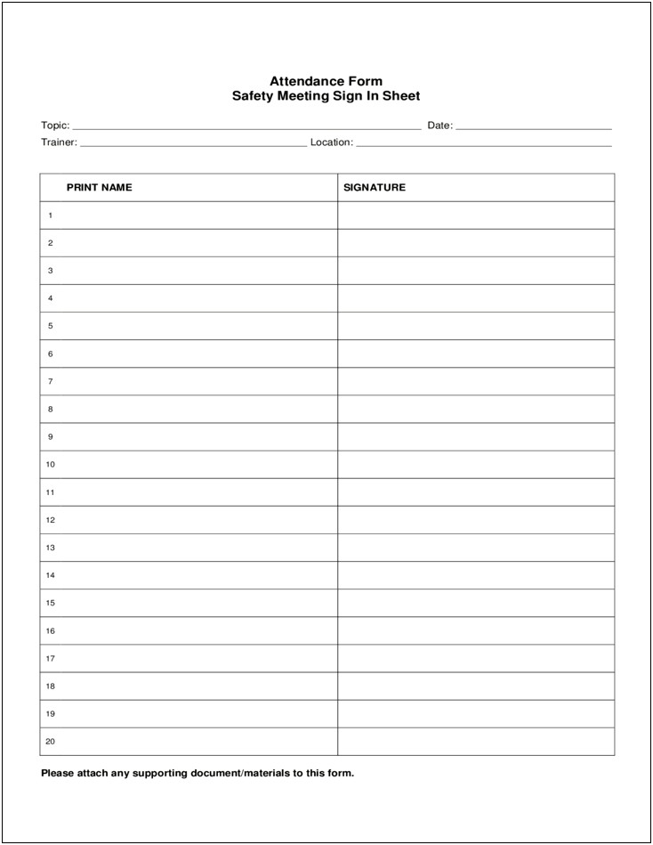 Free Sign Up Sheet For Classes Template