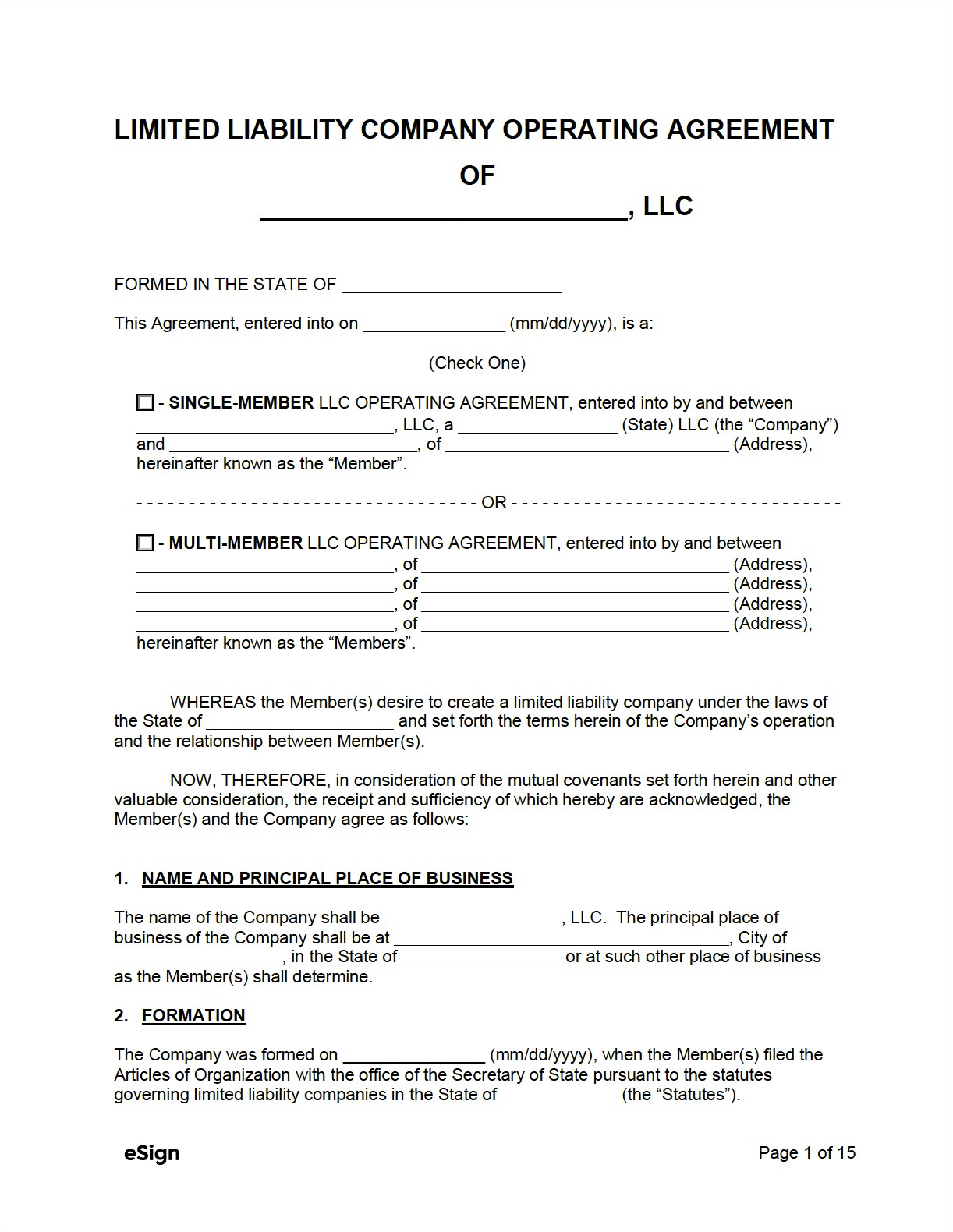 Free Single Member Llc Operating Agreement Template Pdf