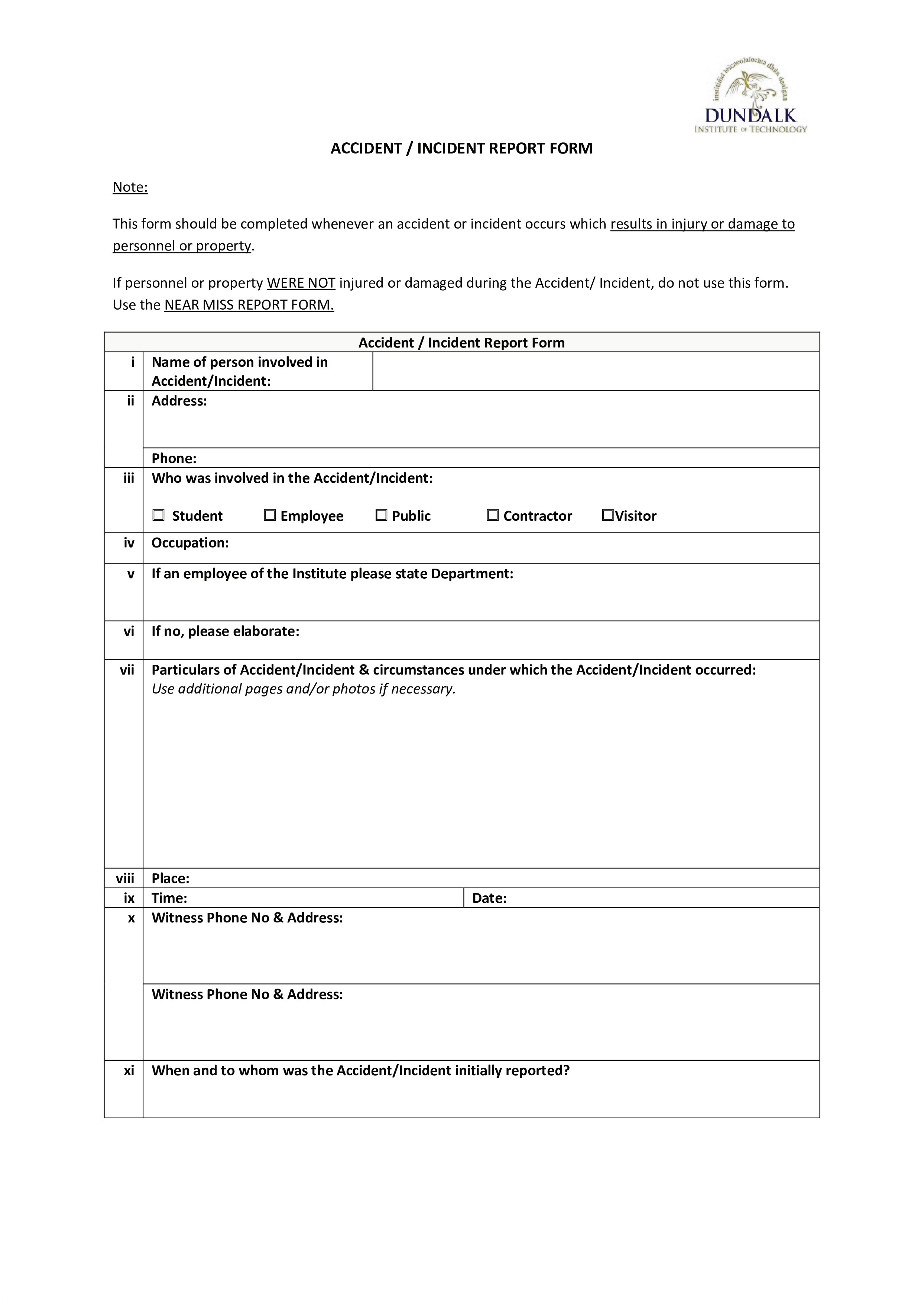 Free Slip And Fall Injury Statement Template