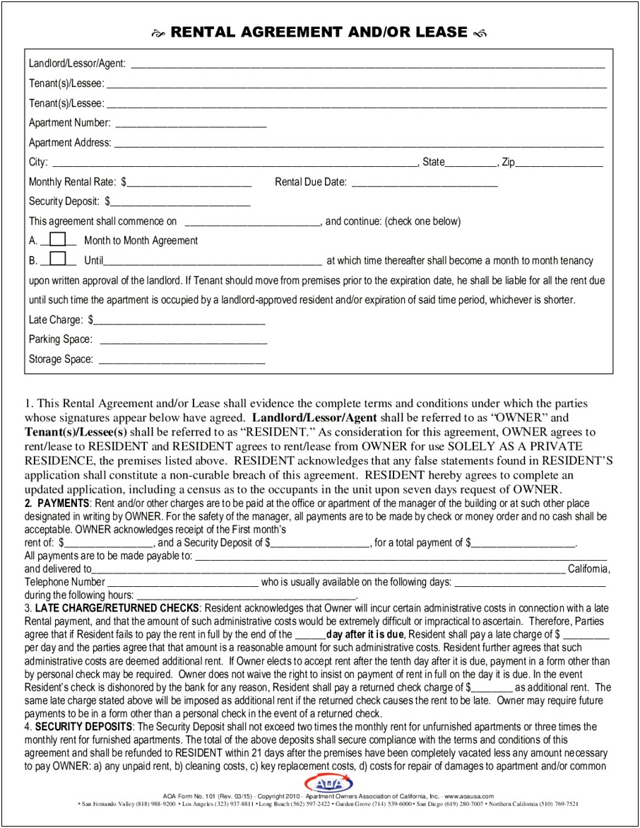 Free Standard Tenant Agreement Template For California