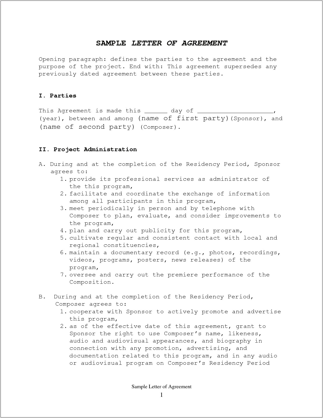 Free Template For Contract Between Two Parties