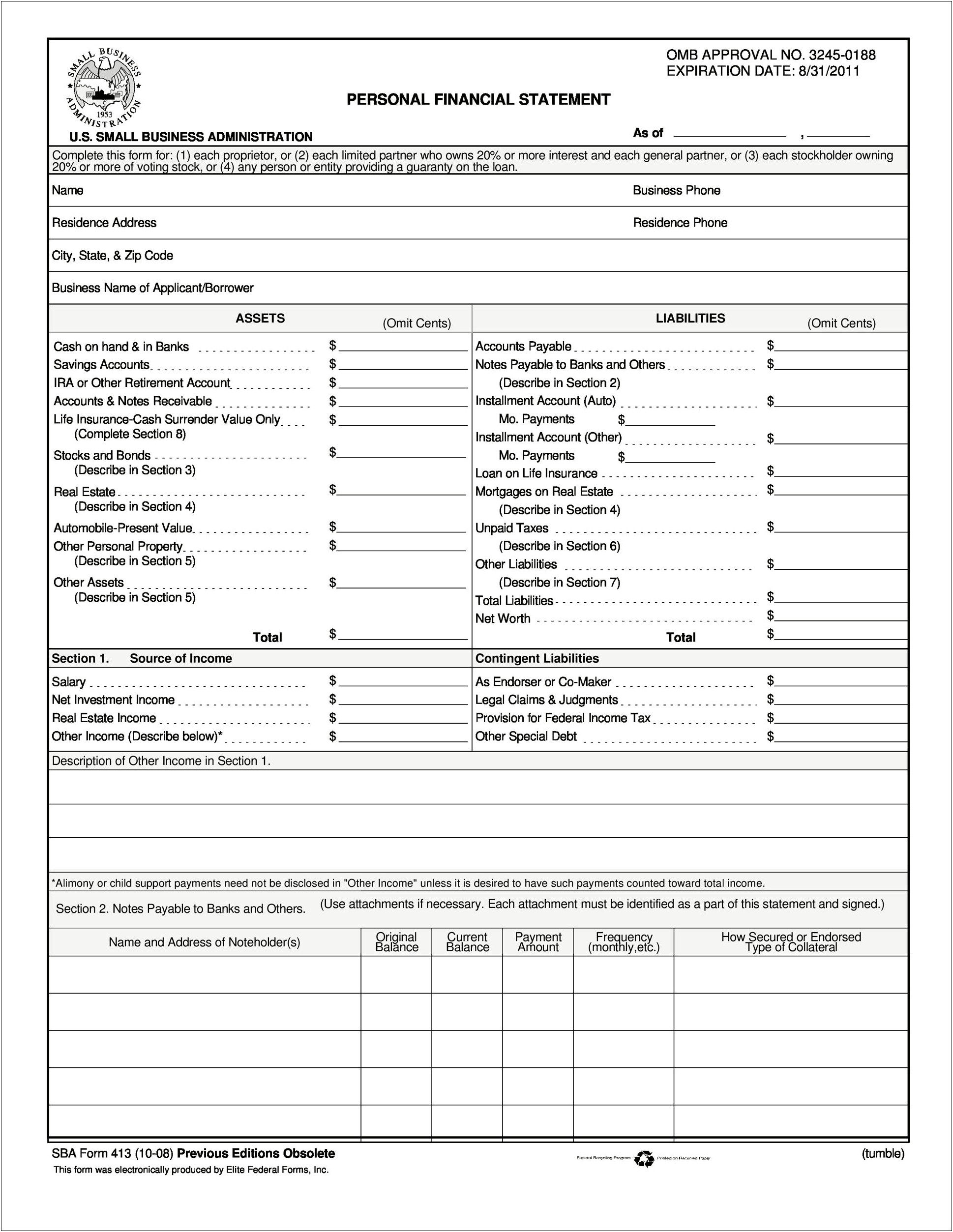 Free Template For Personal Assets And Liabilities