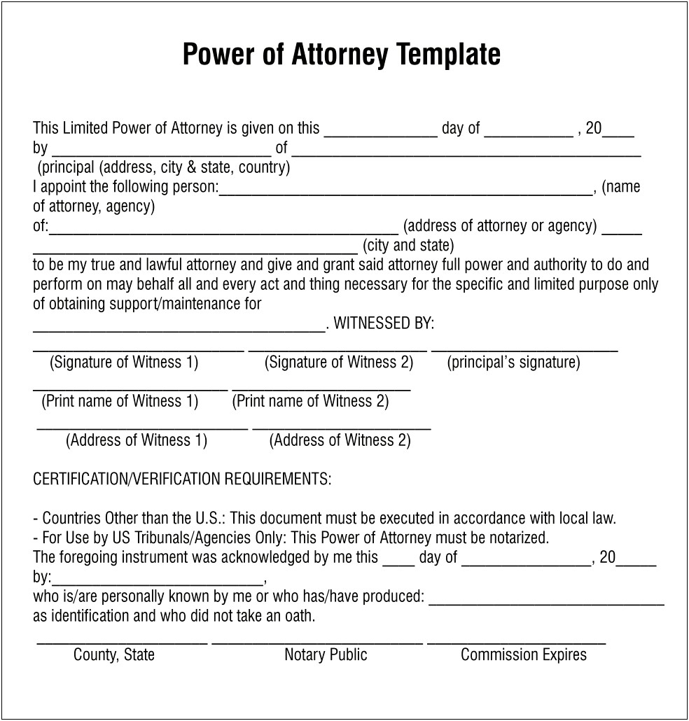 Free Template For Power Of Attorney Sample