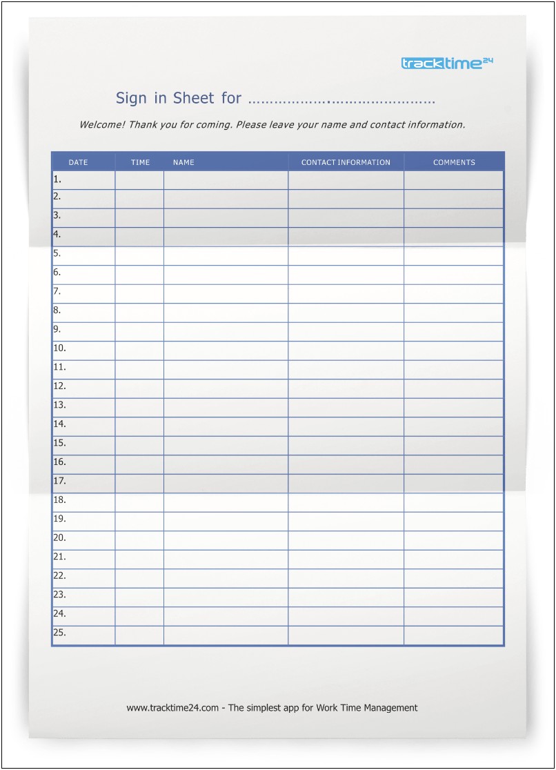 Free Template For Sign In Sheet With Times