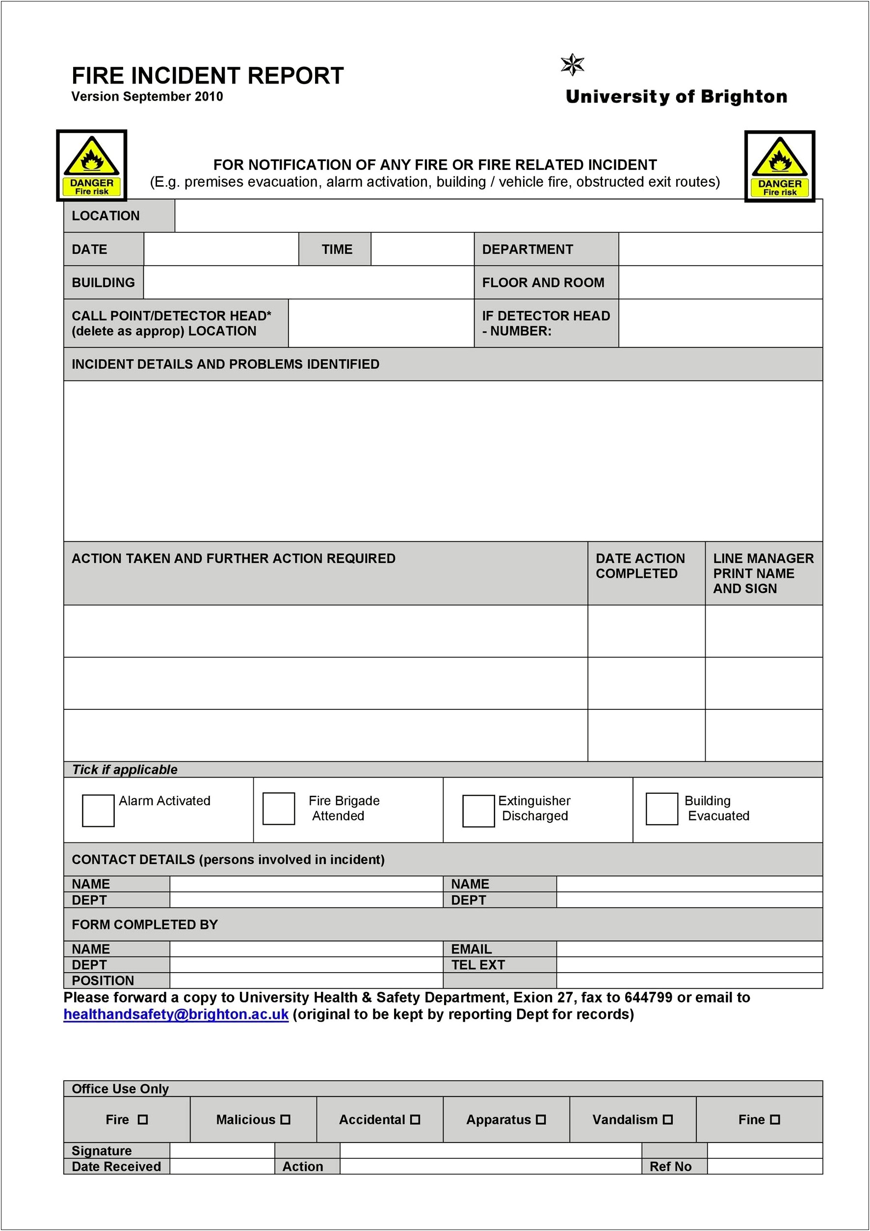 Free Template Of A Volunteer Fire Report Form