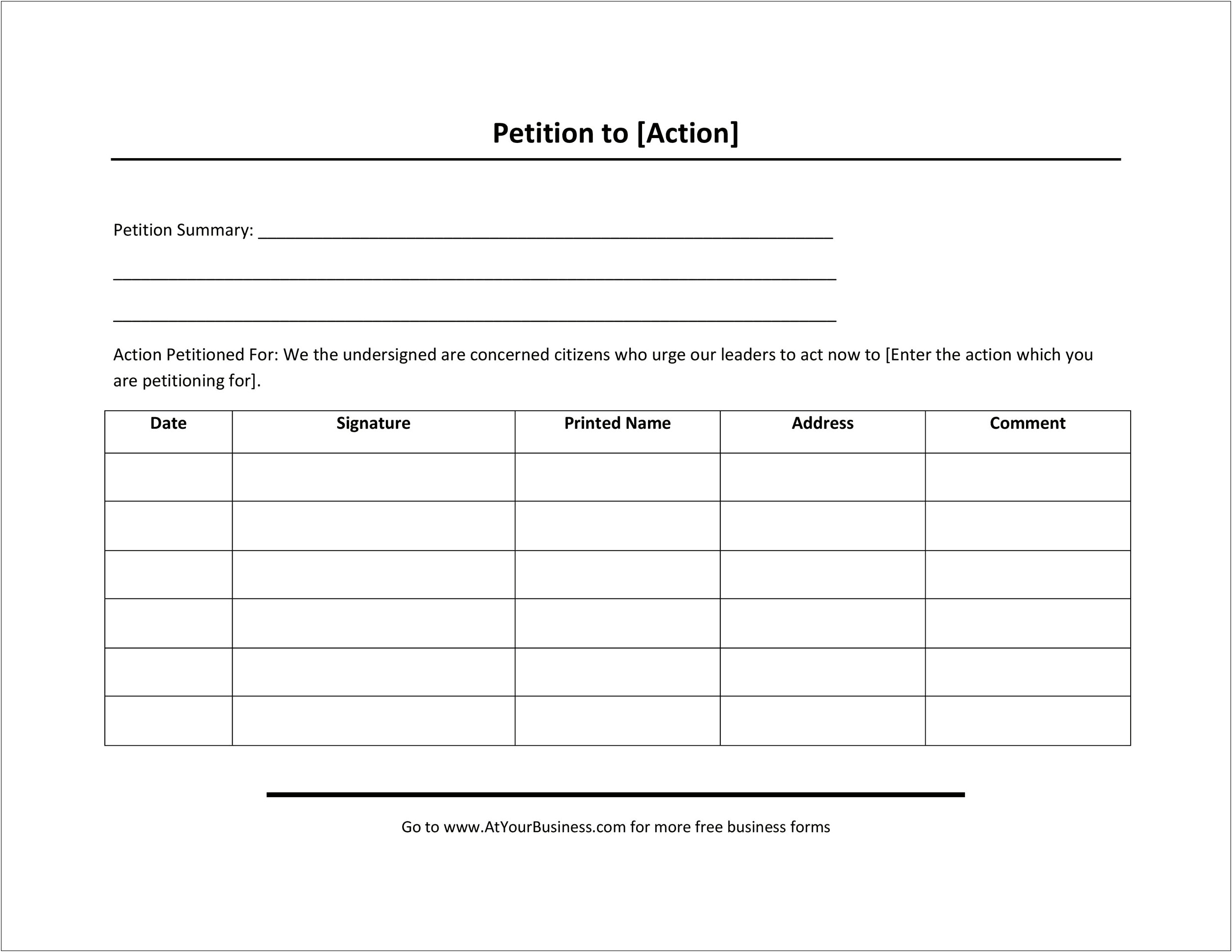 Free Template Petion And Sinature That Is Printable