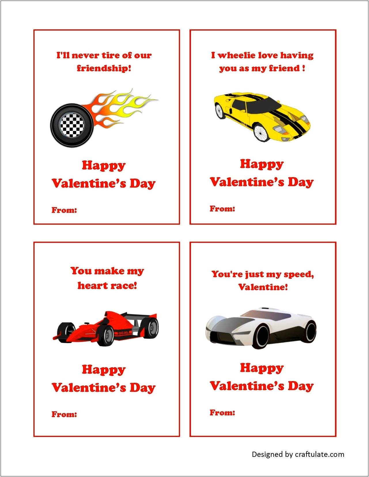 Free Template Printable Hot Wheels Car Valentines