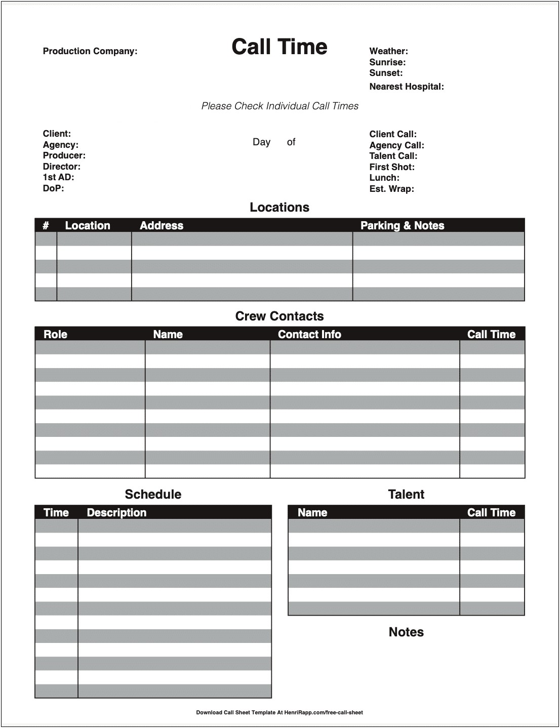 Free Template Sheet From Cast And Crew