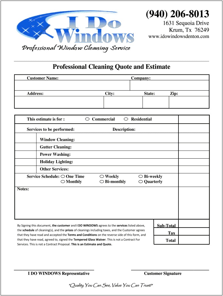 Free Templates Bid Proposal For Cleaning Windows