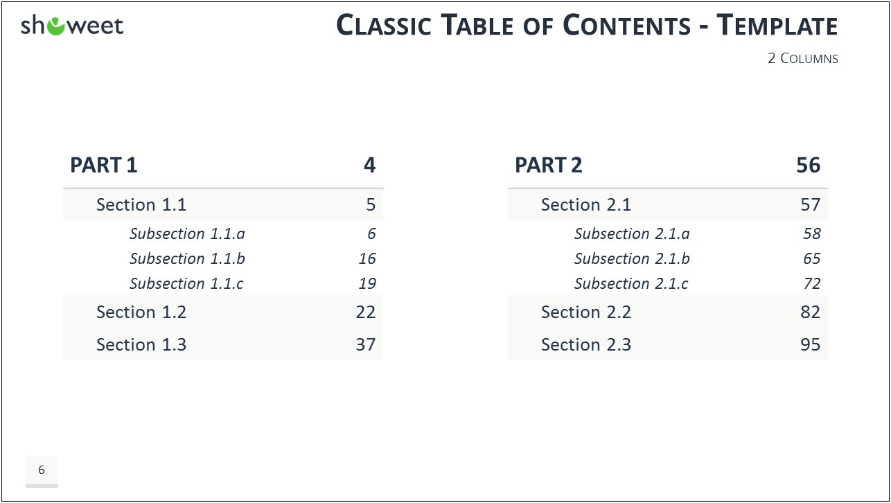 Free Templates For Table Of Contents Classic