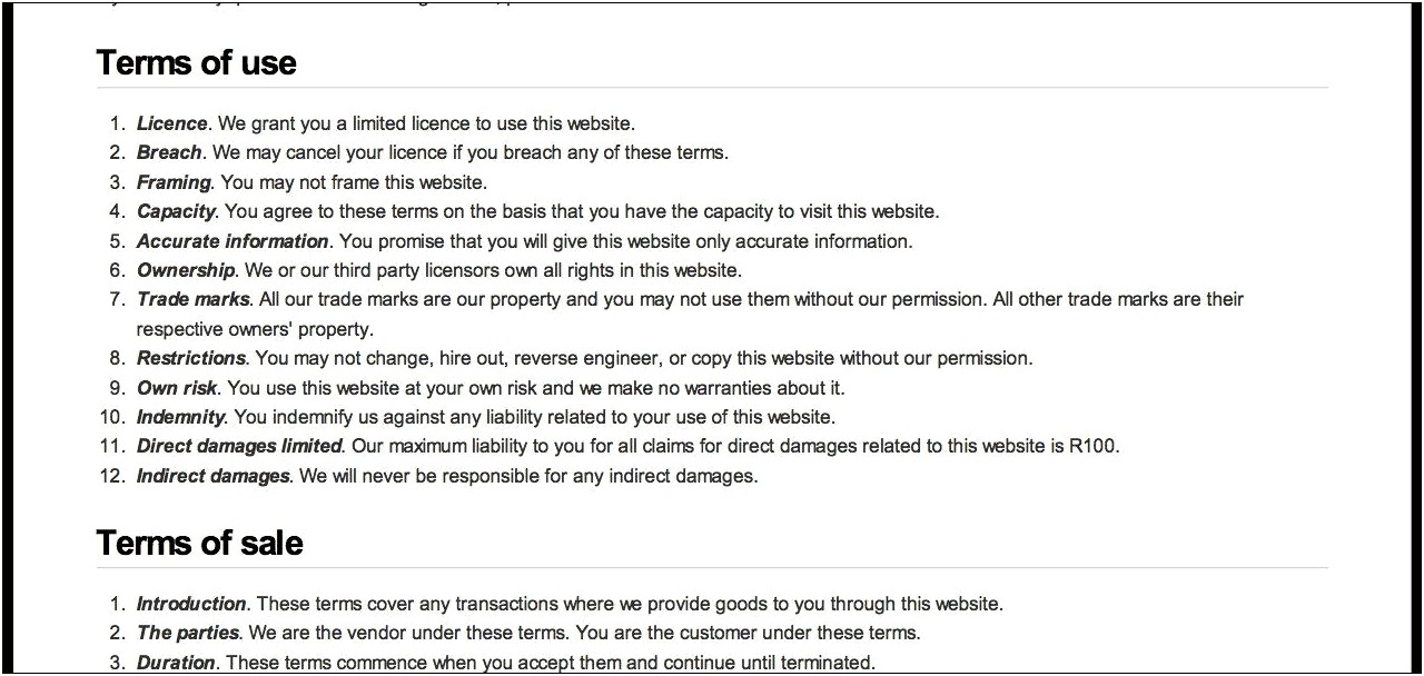 Free Terms And Conditions Template For Online Store