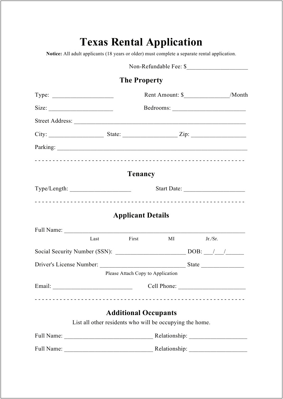 Free Texas Residential Lease Agreement Template Pdf