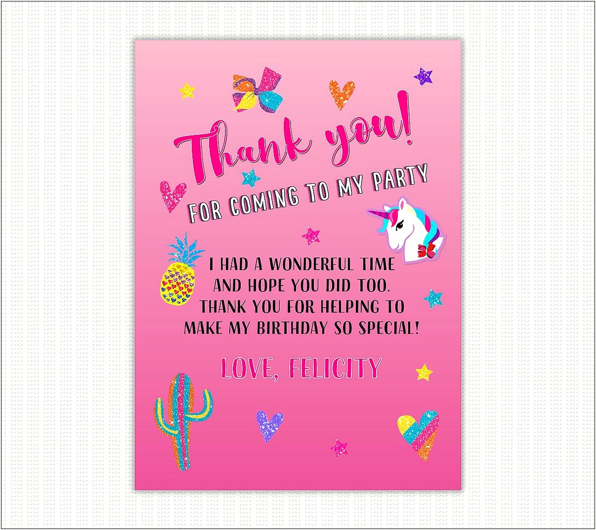 Free Thank You Card Template After Birthday Party