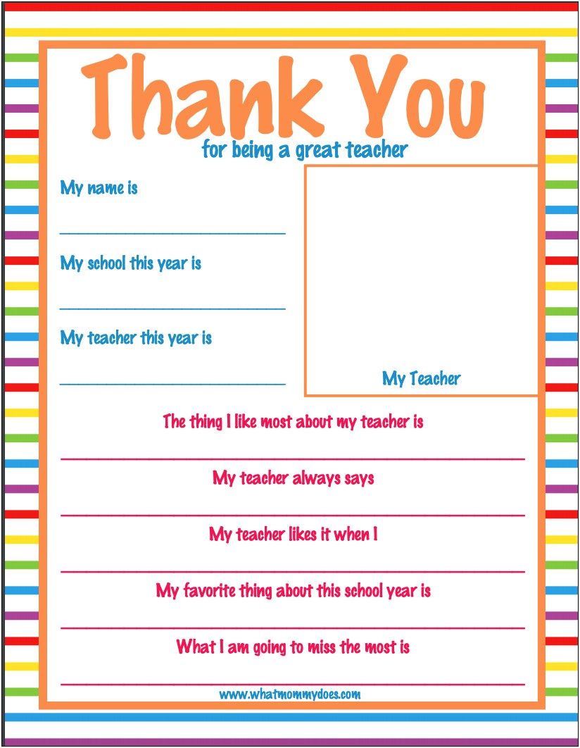 Free Thank You Notes Templates For Teachers