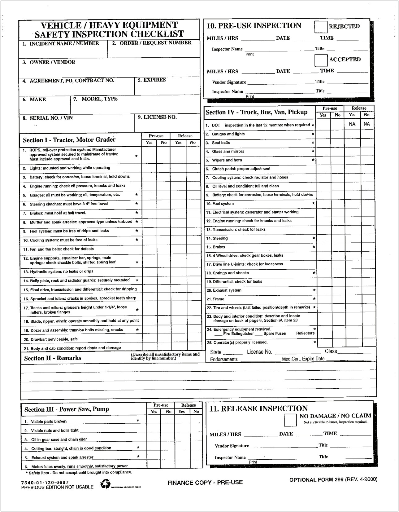 Free Truck Pre Start Checklist Template