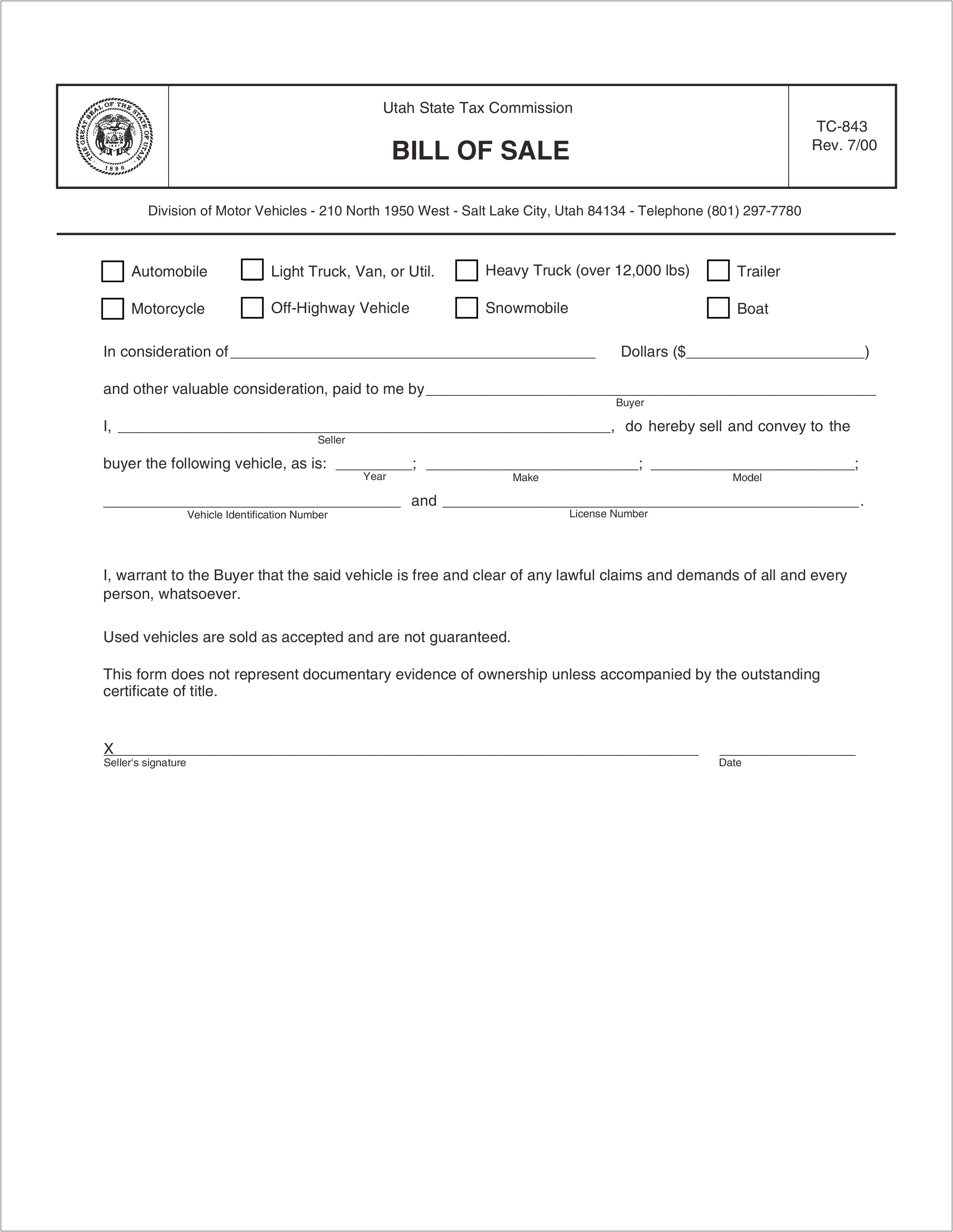 Free Used Car Bill Of Sale Template