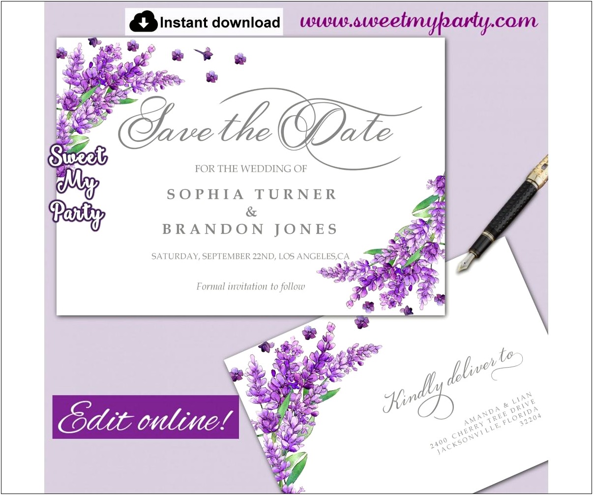 Free Wedding Save The Dates Templates Purple Water