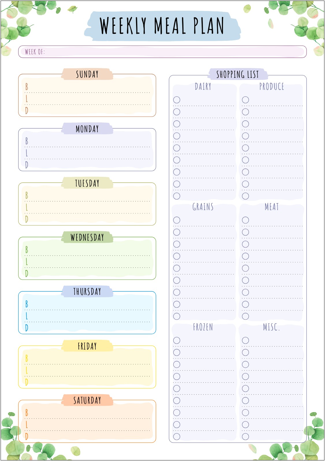 Free Weekly Meal Planner With Grocery List Template