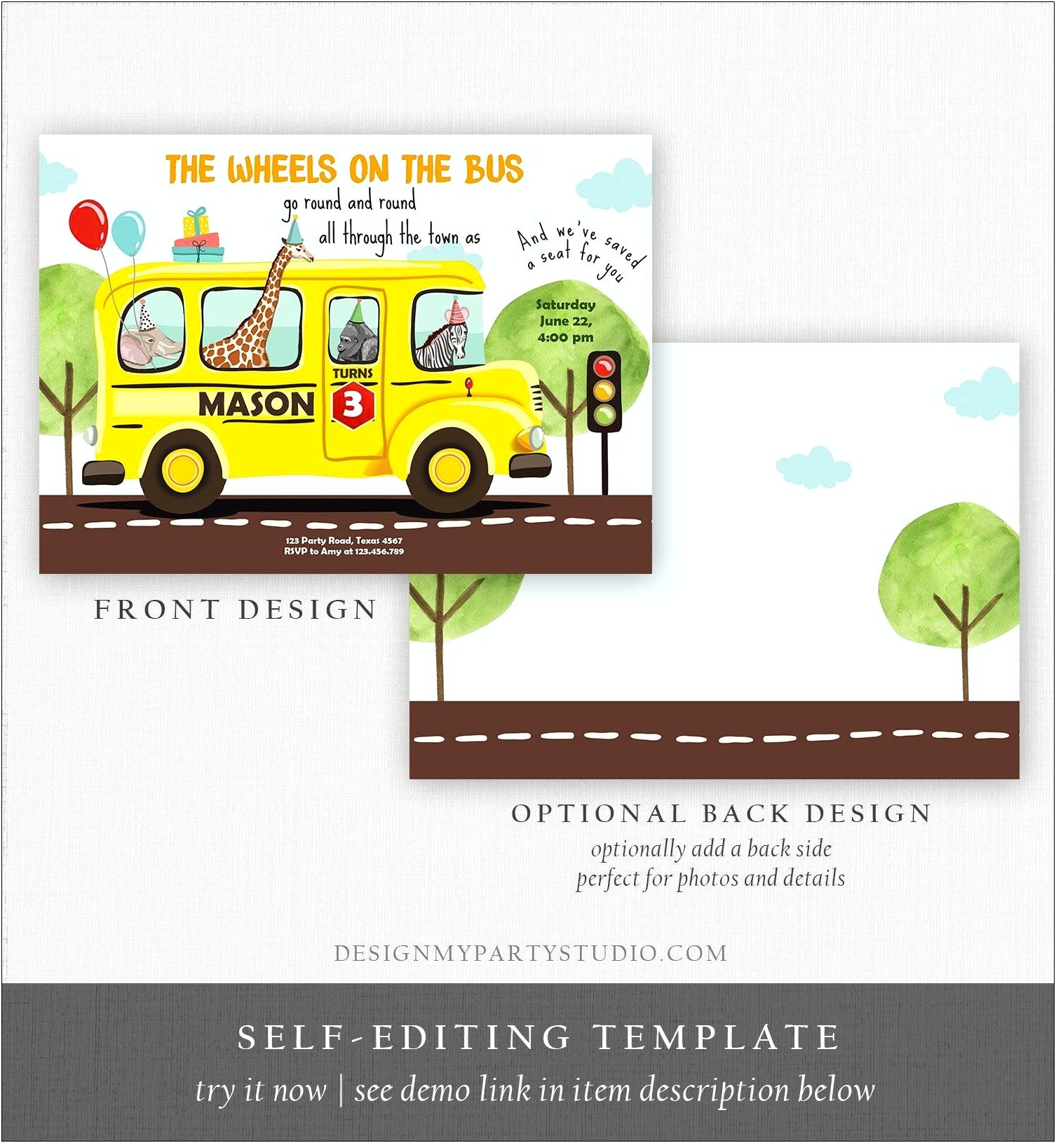 Free Wheels On The Bus Invitation Template