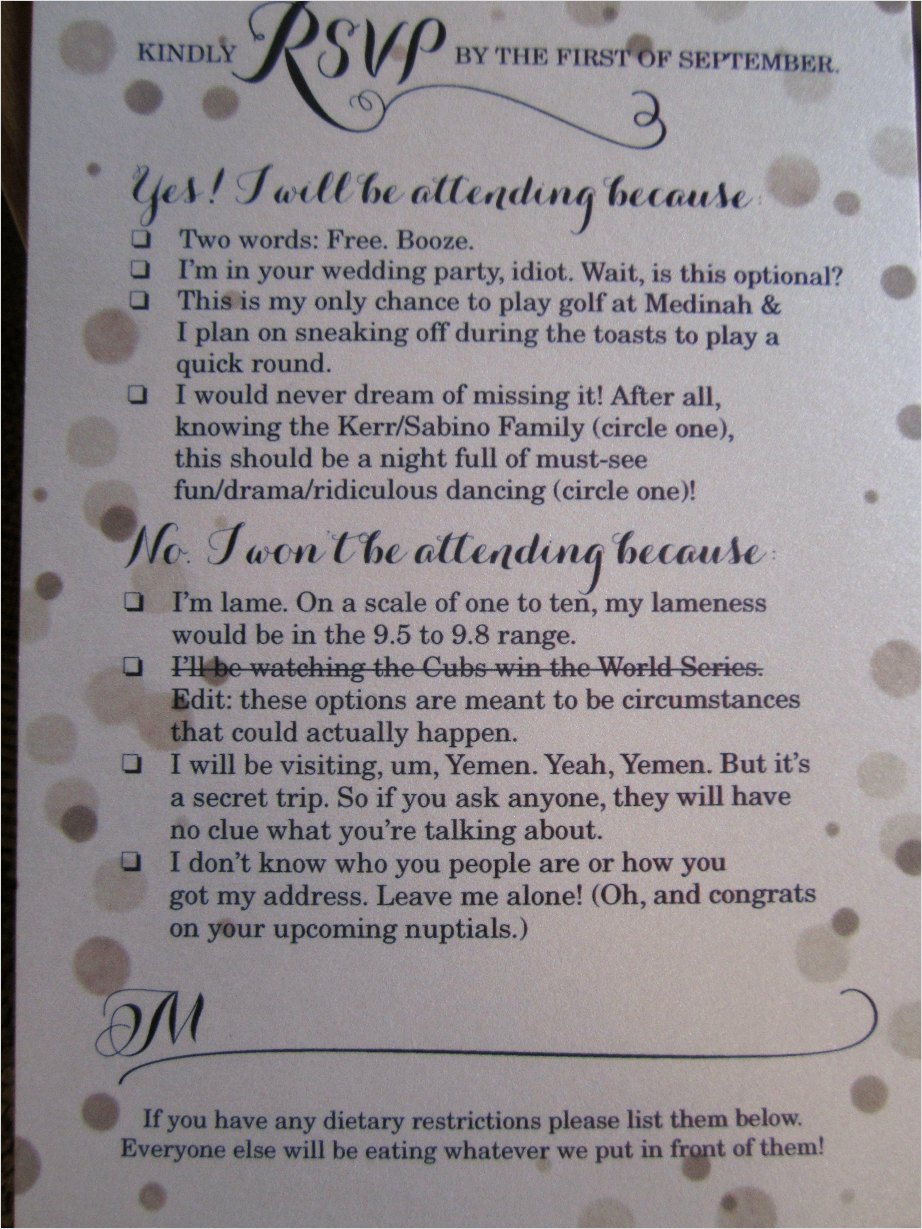 Funny Ways To Respond To A Wedding Invitation