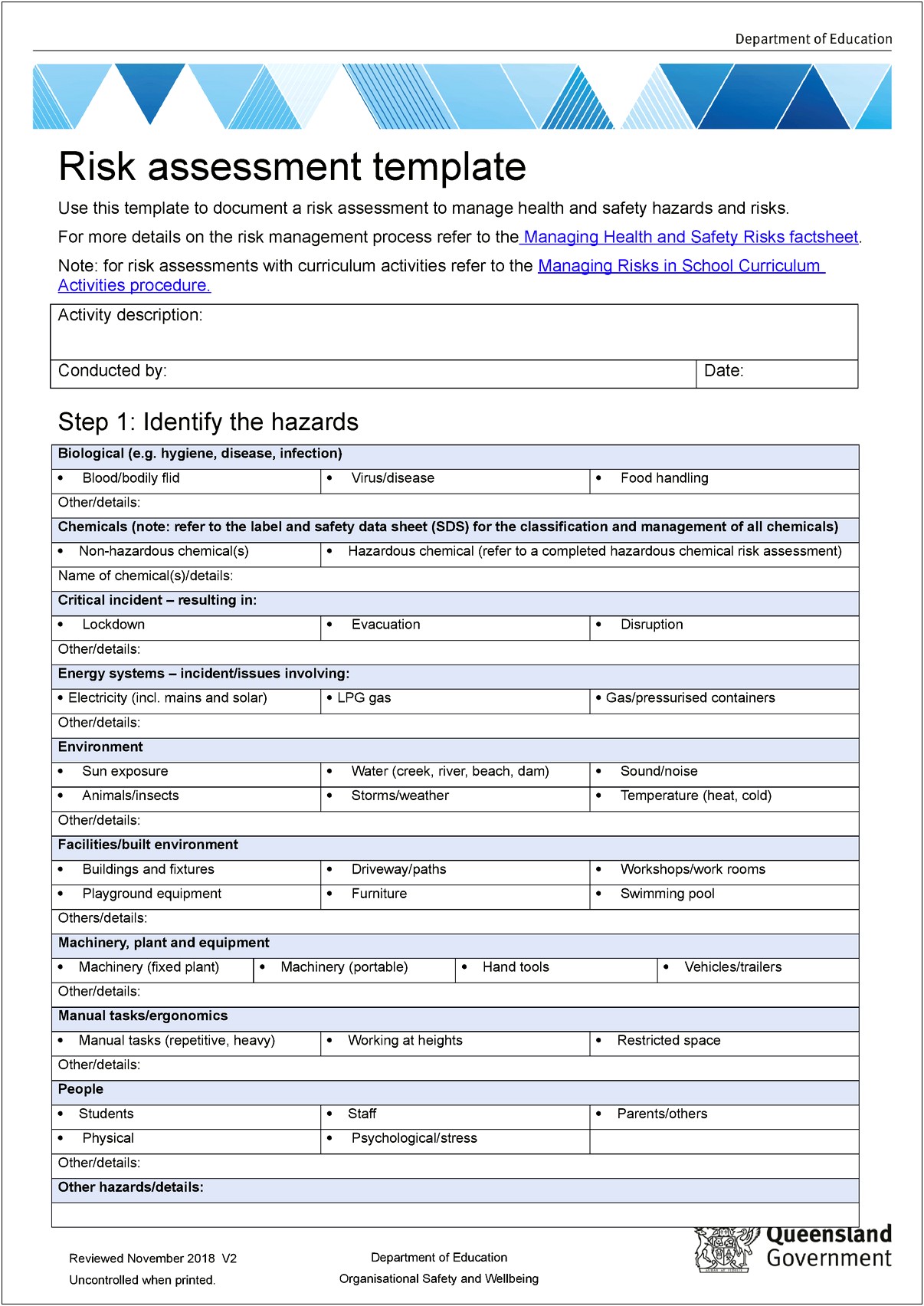 Health And Safety Risk Assessment Template Free Uk