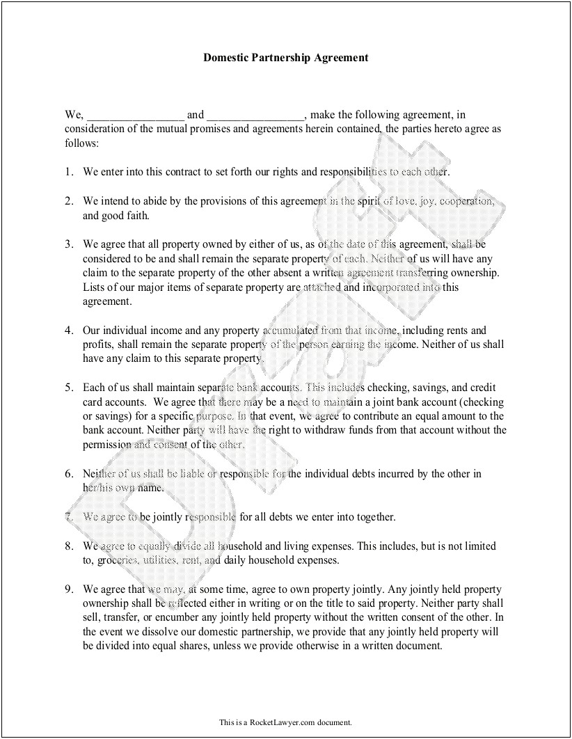 Husband And Wife Partnership Agreement Template Free