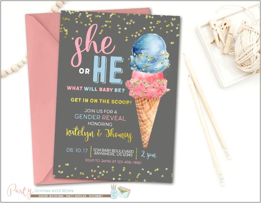 Ice Cream Gender Reveal Invitation Template Download Free