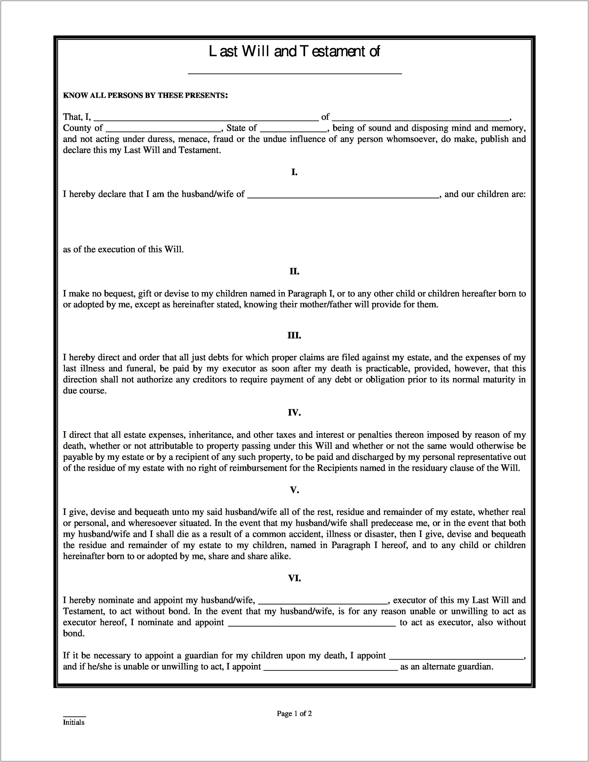 Illinois Last Will And Testament Template Free