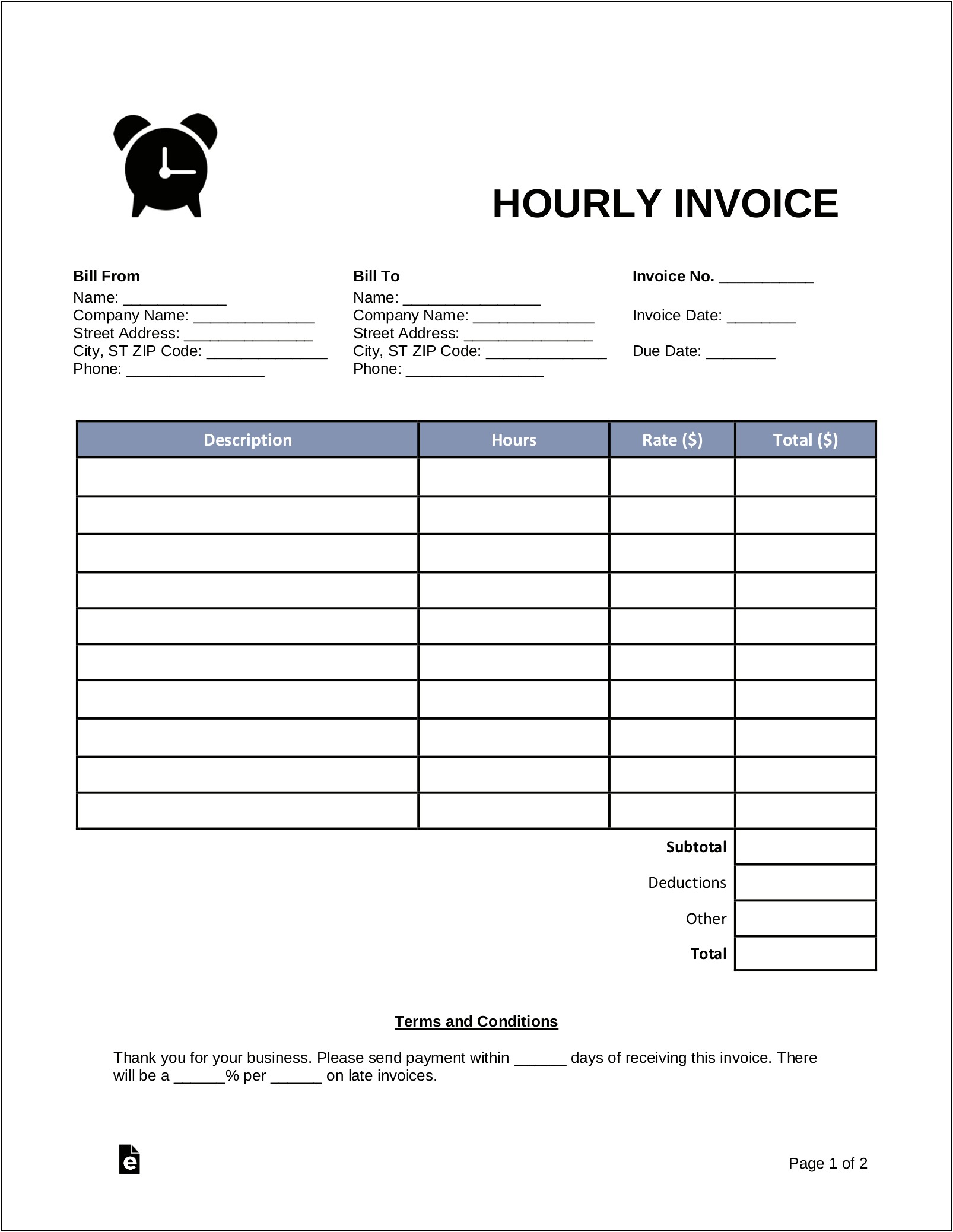 Invoice For Billed Hours Template Free Template
