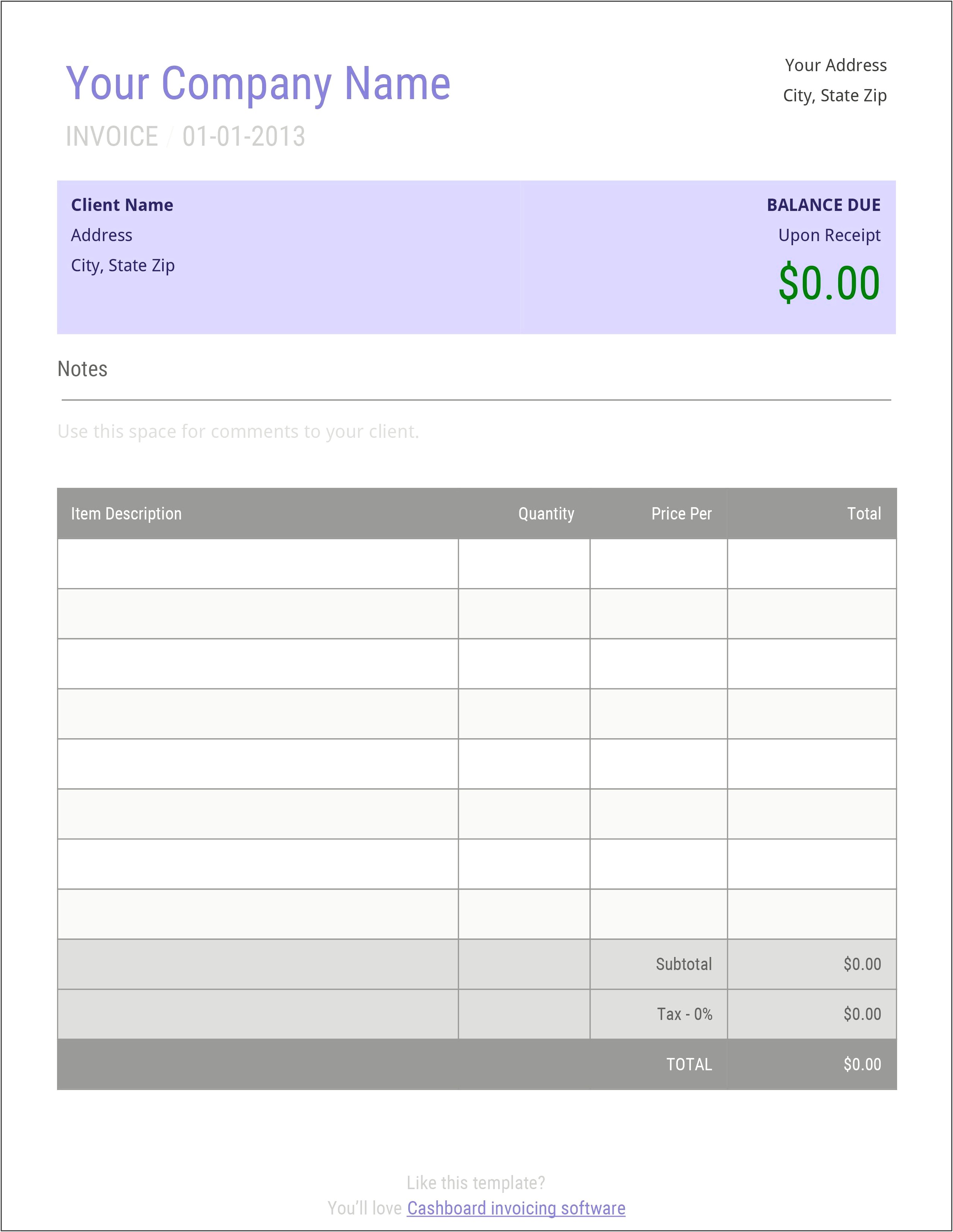 Invoice Template In Excel 2007 Free Download