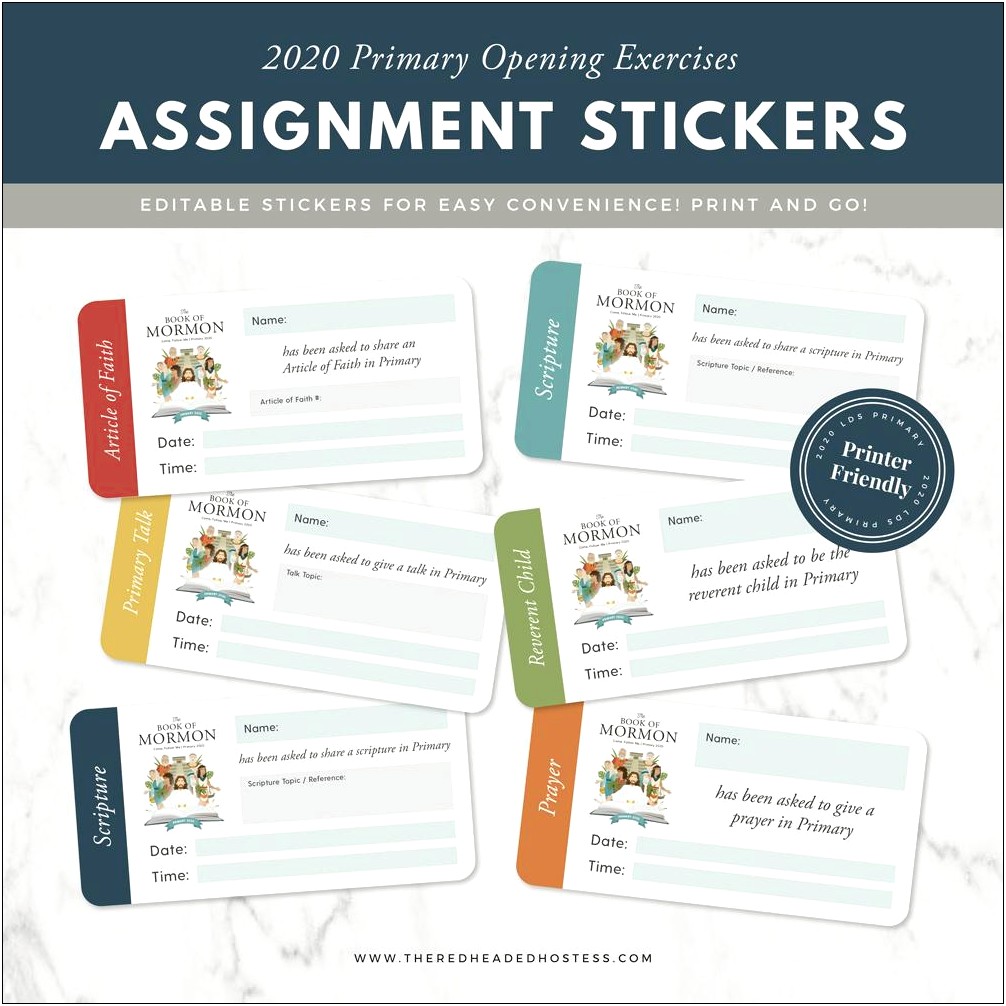 Lds Primary Assignment Reminder Cards Template Free