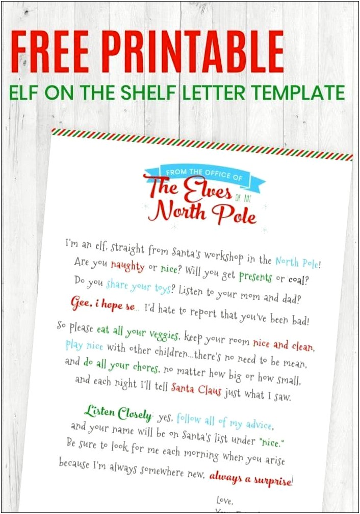 Free Elf On Shelf Letter Template Templates : Resume Designs #MwvRV63v0m