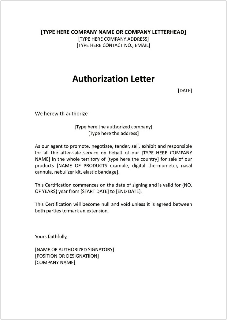 Letter Of Authorization To Negotiate Template Free