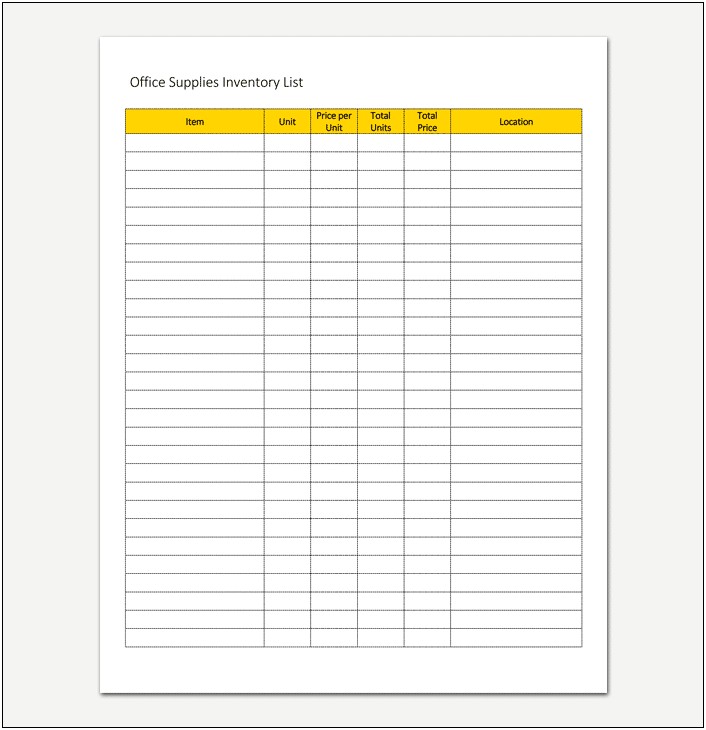 List Of Items Free Template Word Excel