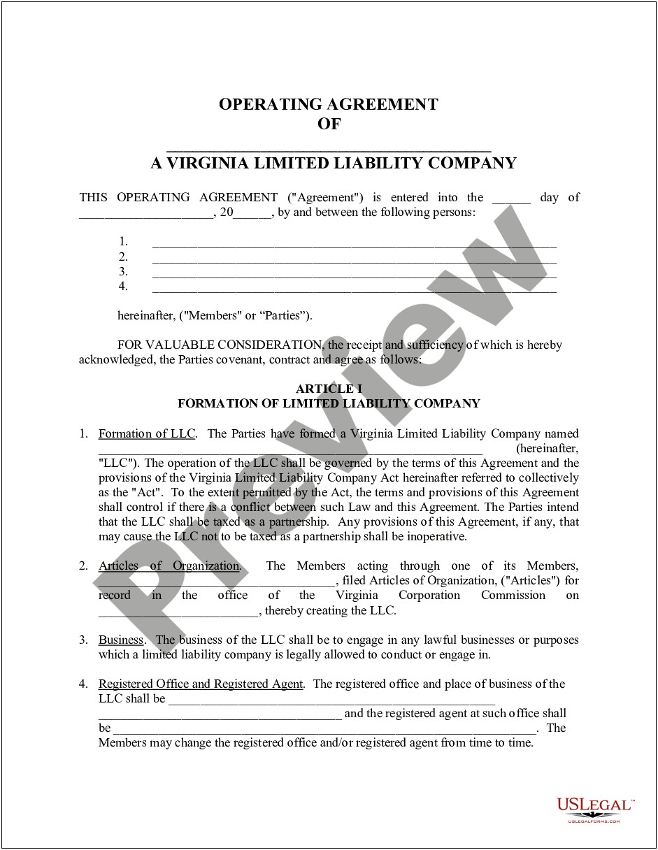 Llc Operating Agreement Template Virginia Completely Free