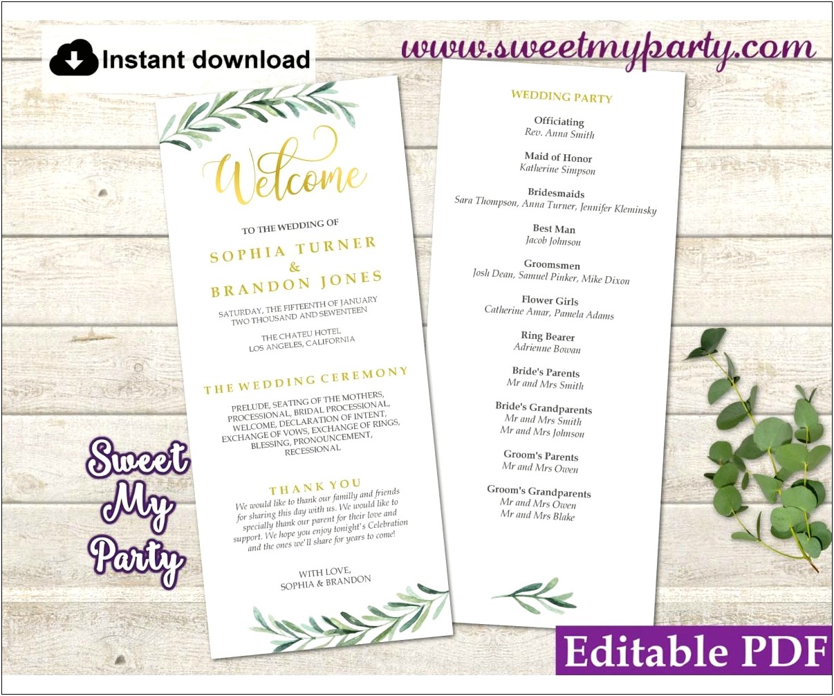 Mason Jar Wedding Program Template Free