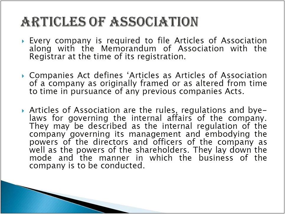 Memorandum And Articles Of Association Template Free India