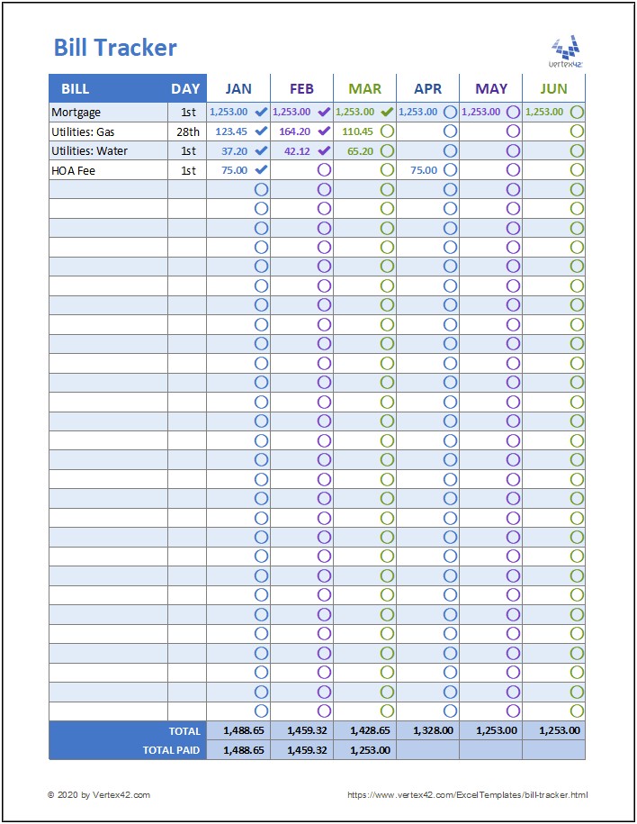 Monthly Bill Spreadsheet Template Free Excel