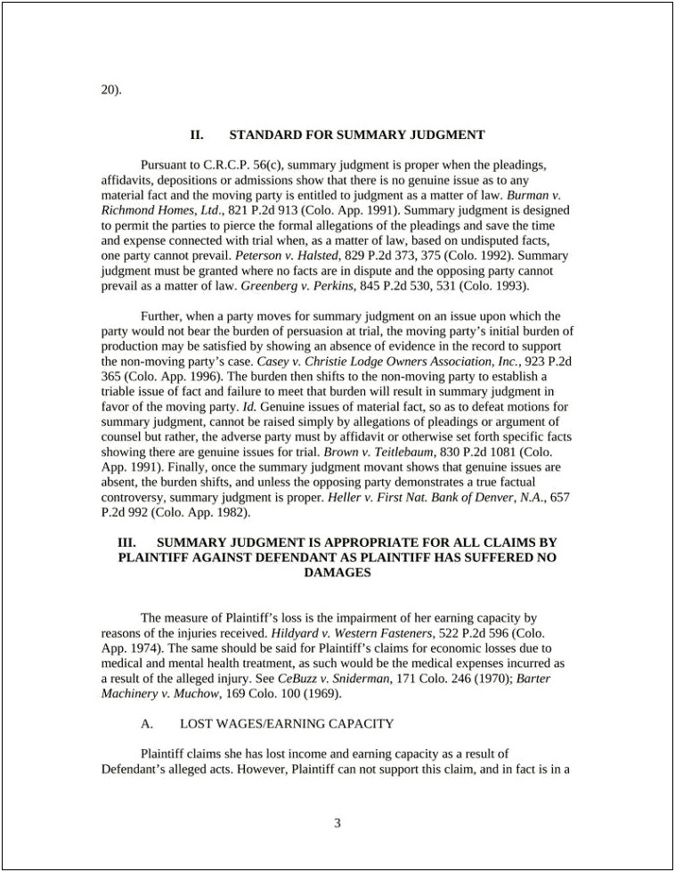 Motion For Summary Judgment Example Templates For Free