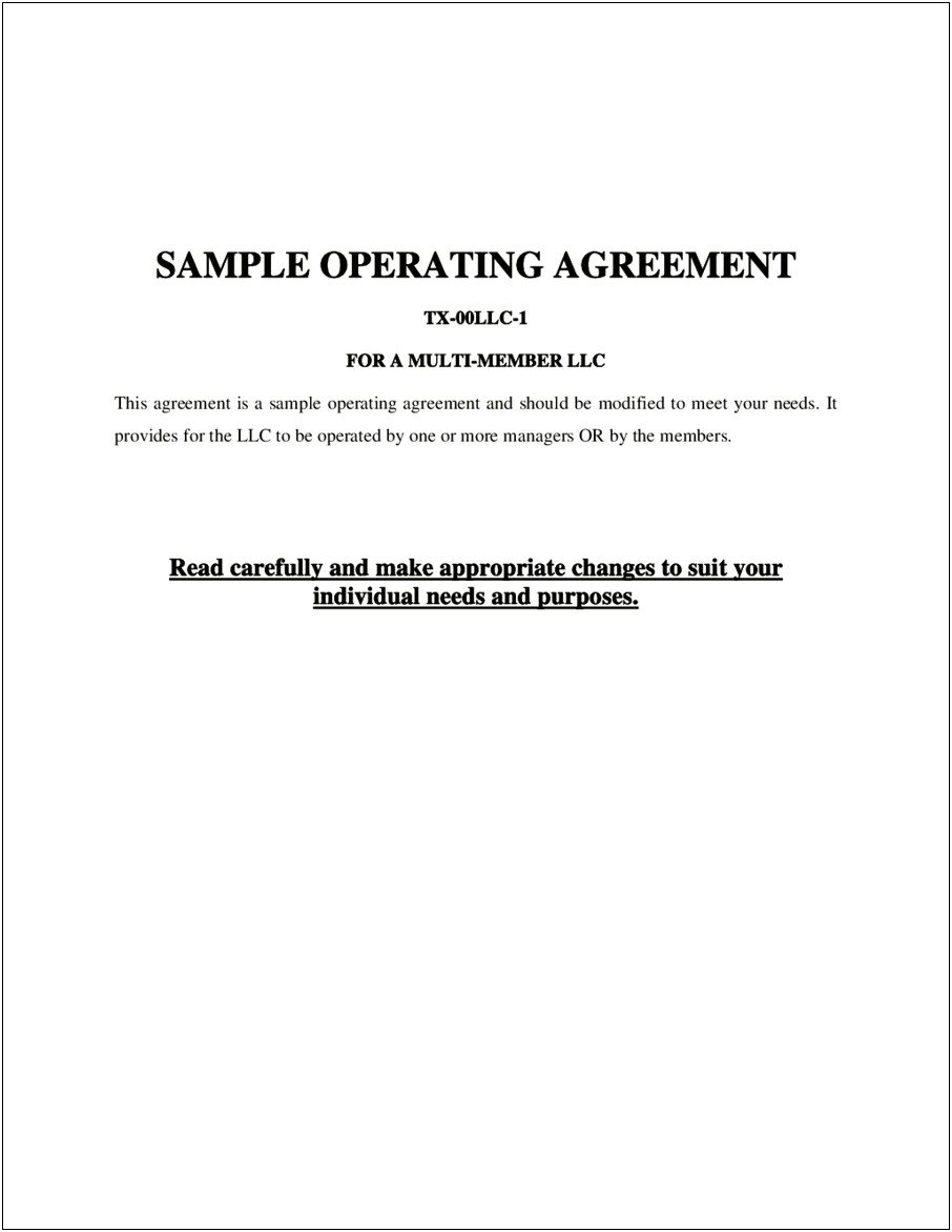 Multi Member Llc Operating Agreement Template Free