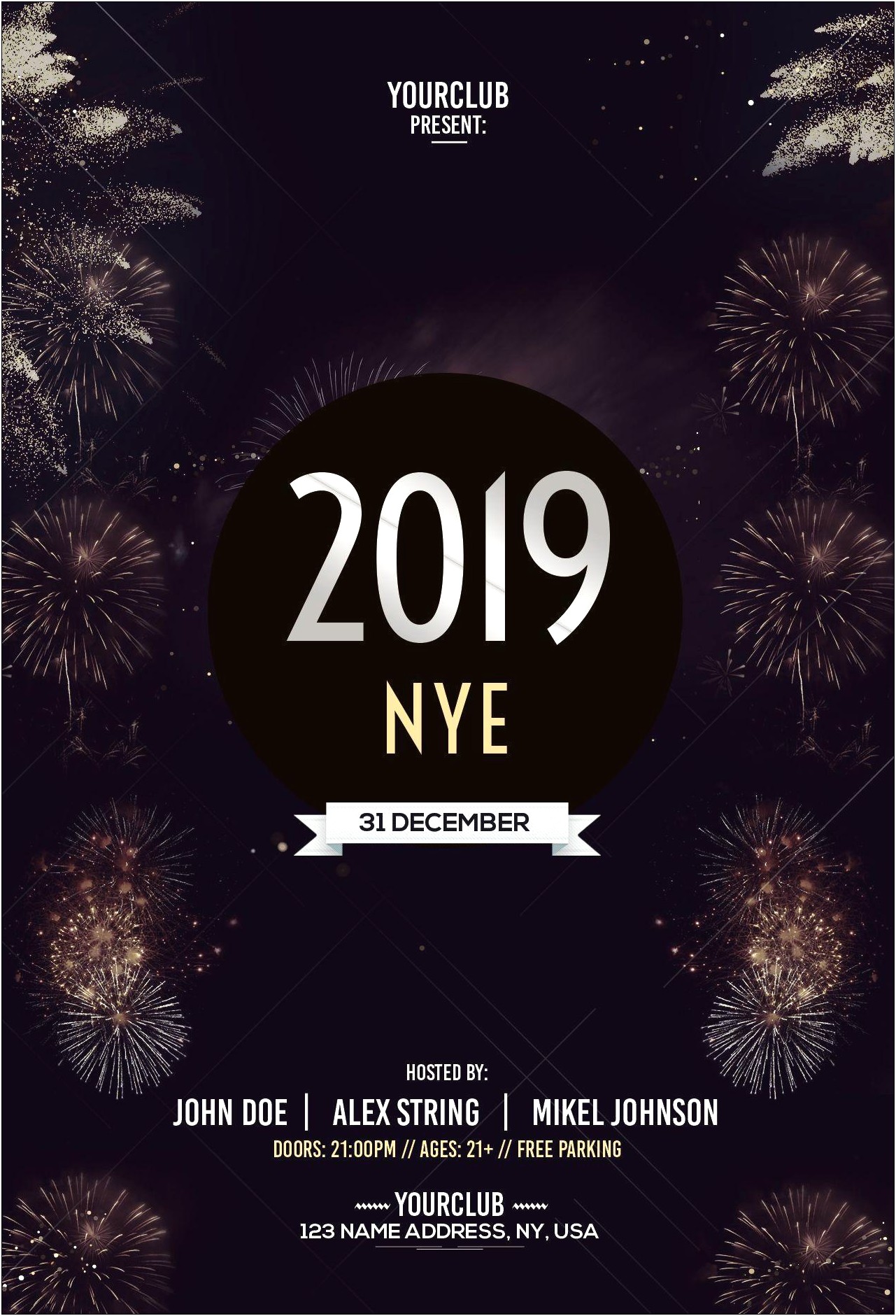 New Years Eve 2019 Poster Templates Free