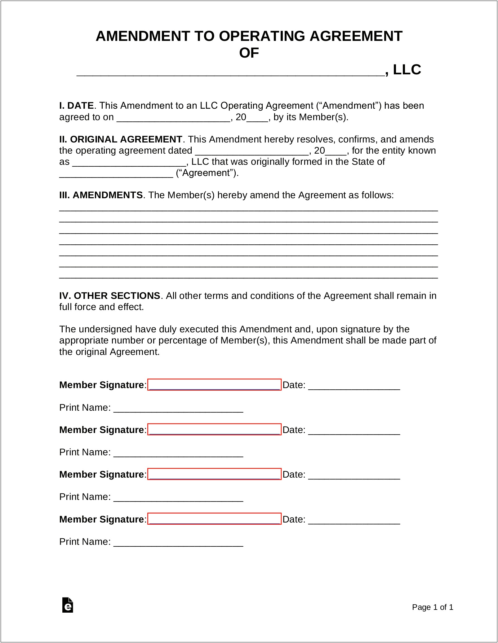 Operating Agreement For Llc Missouri Template Free