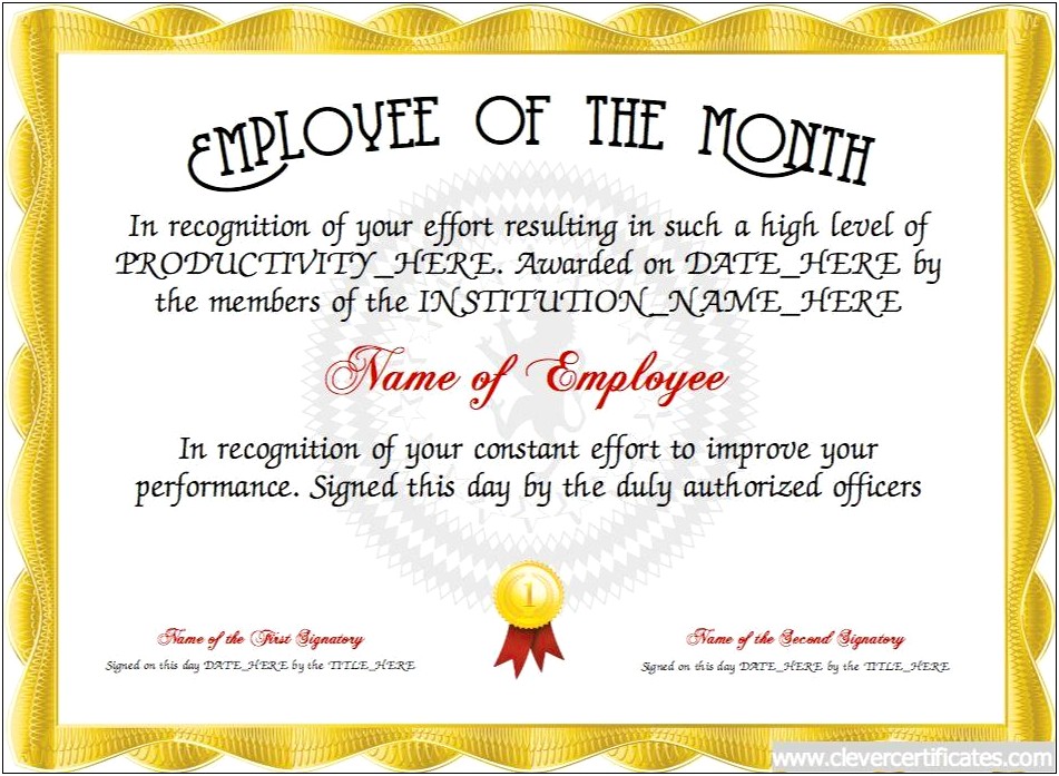 Paraprofessional Of The Month Certificate Blank Template Free