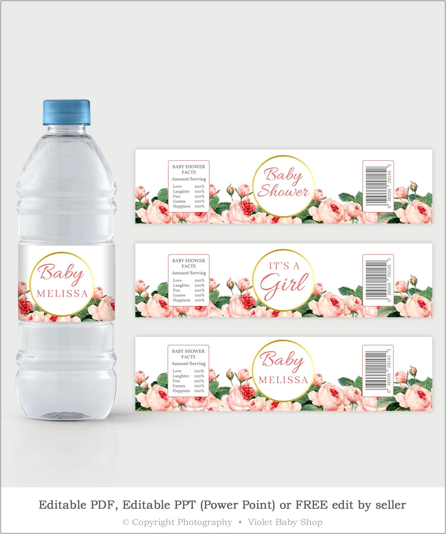Pink And White Water Bottle Label Template Free