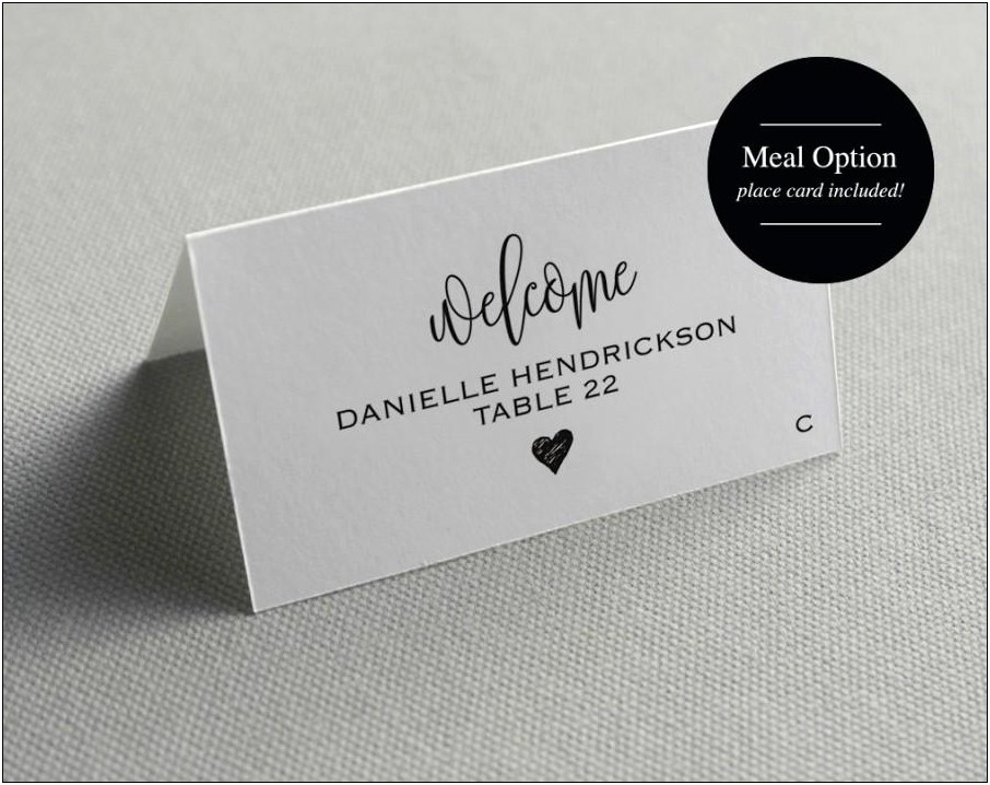 Place Cards With Meal Choice Free Template