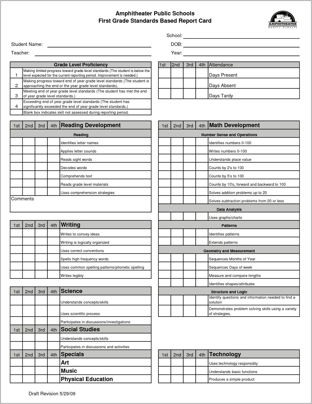 Pre K Report Card Template Free