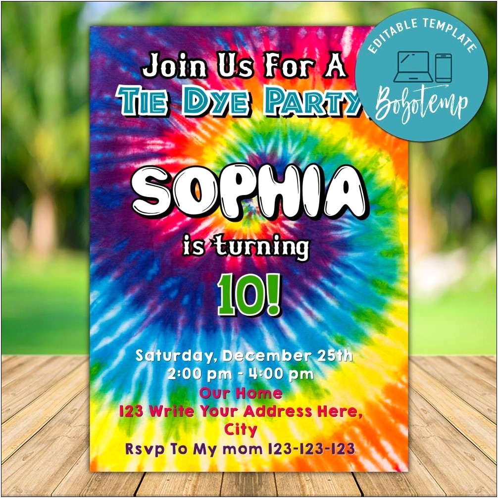 Printable Tie Dye Invitation Template Free